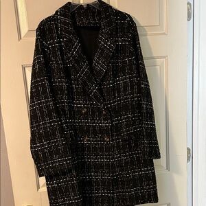 Women's Black and White Plaid Coat